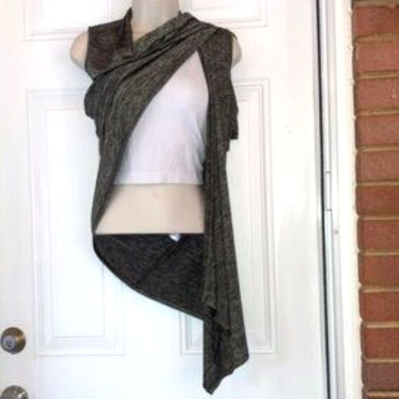 ERIN LONDON Cascading Sleeveless Cardigan Vest Green Space Gray Womens Medium - Picture 3 of 14